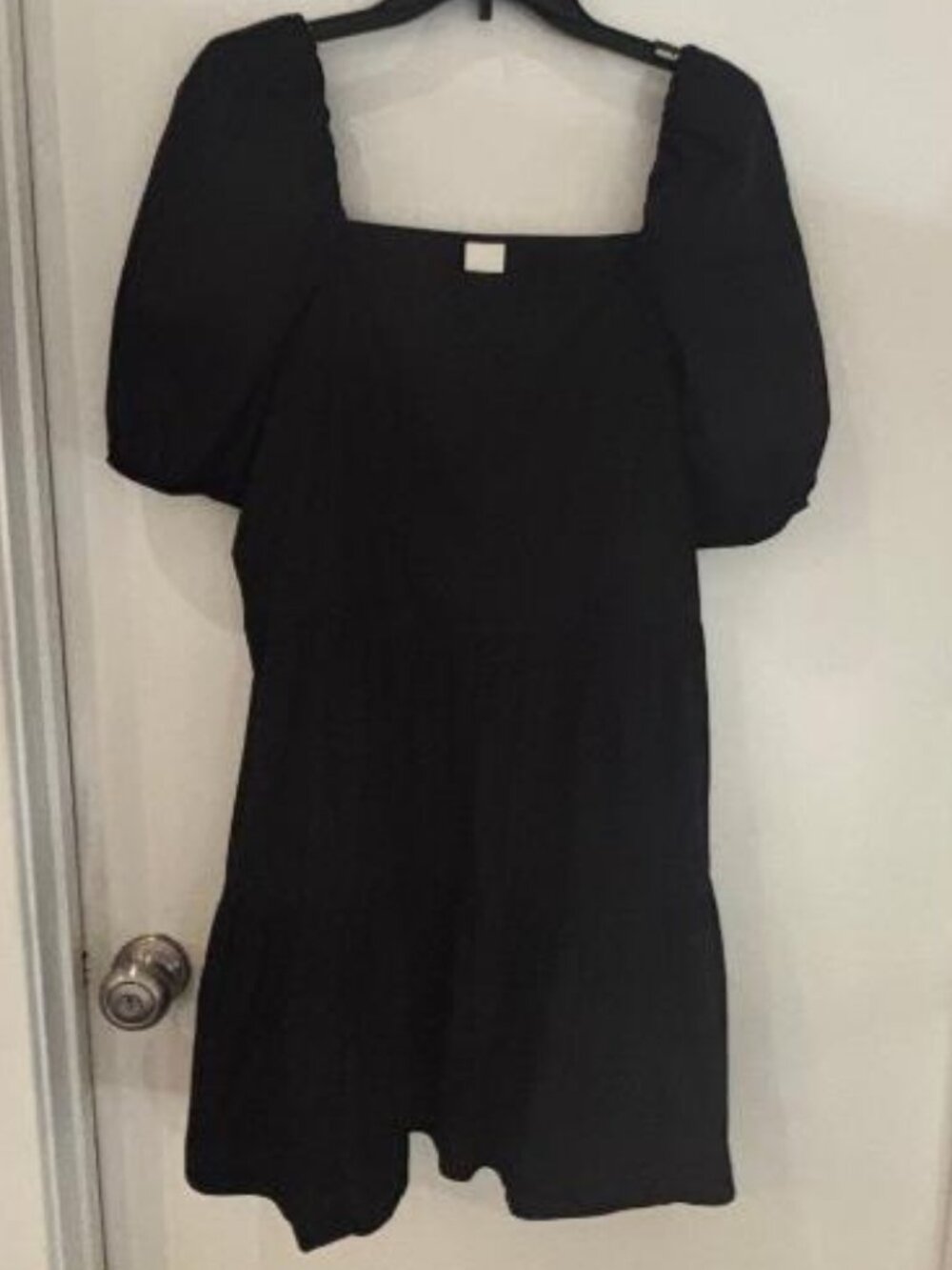 H&M Puff Sleeve Midi Dress Black Smocked Tiered Size S